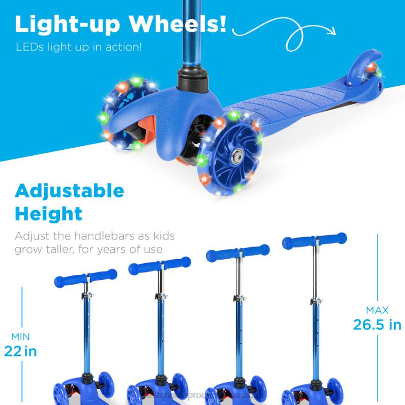 4LT2302 Blue Best Choice Products Kids Mini Kick Scooter Toy w/ Colorful Light-Up Wheels, Adjustable T-Bar