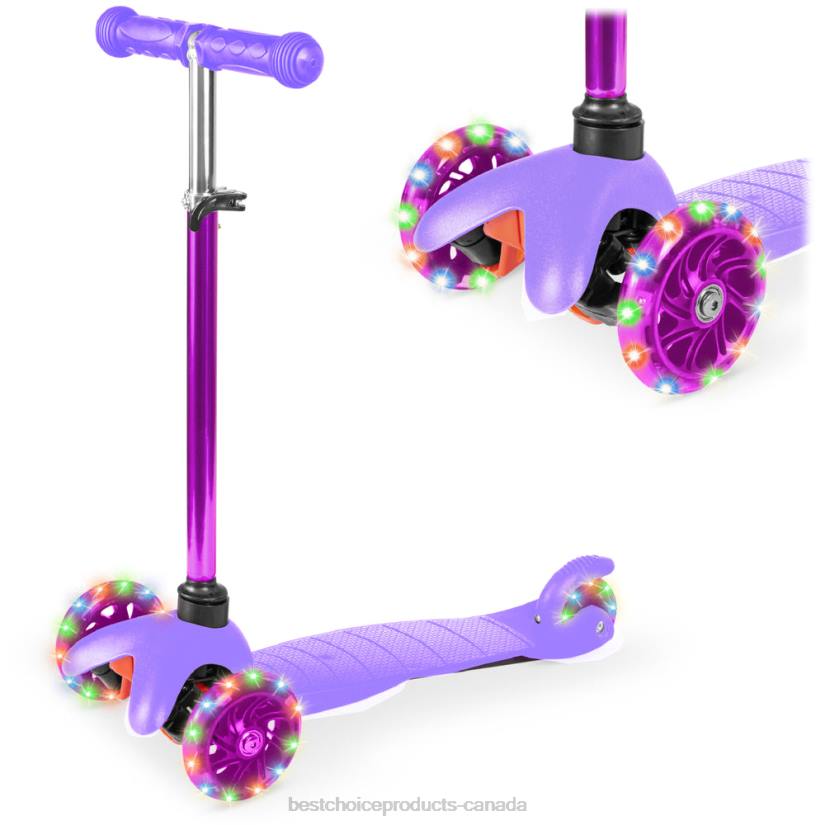 4LT2303 Purple Best Choice Products Kids Mini Kick Scooter Toy w/ Colorful Light-Up Wheels, Adjustable T-Bar