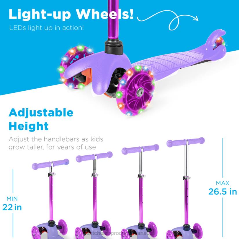 4LT2303 Purple Best Choice Products Kids Mini Kick Scooter Toy w/ Colorful Light-Up Wheels, Adjustable T-Bar