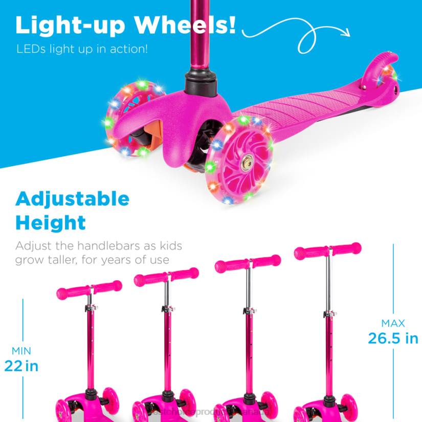4LT2304 Pink Best Choice Products Kids Mini Kick Scooter Toy w/ Colorful Light-Up Wheels, Adjustable T-Bar