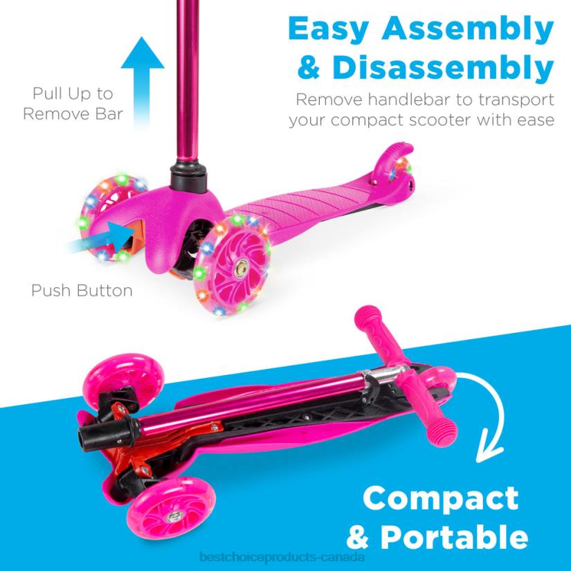4LT2304 Pink Best Choice Products Kids Mini Kick Scooter Toy w/ Colorful Light-Up Wheels, Adjustable T-Bar