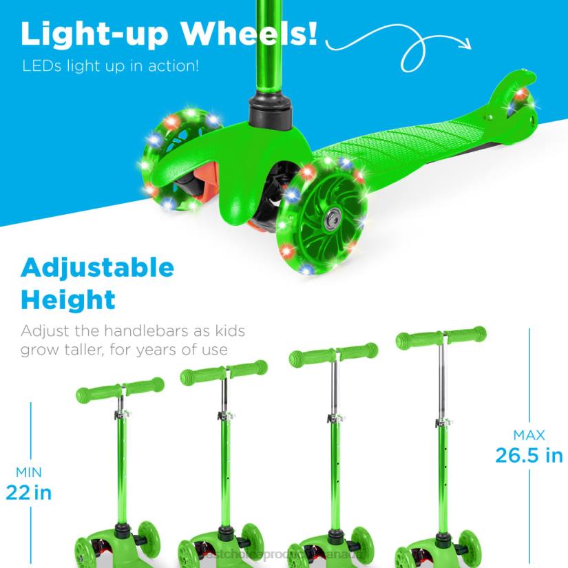 4LT2305 Green Best Choice Products Kids Mini Kick Scooter Toy w/ Colorful Light-Up Wheels, Adjustable T-Bar