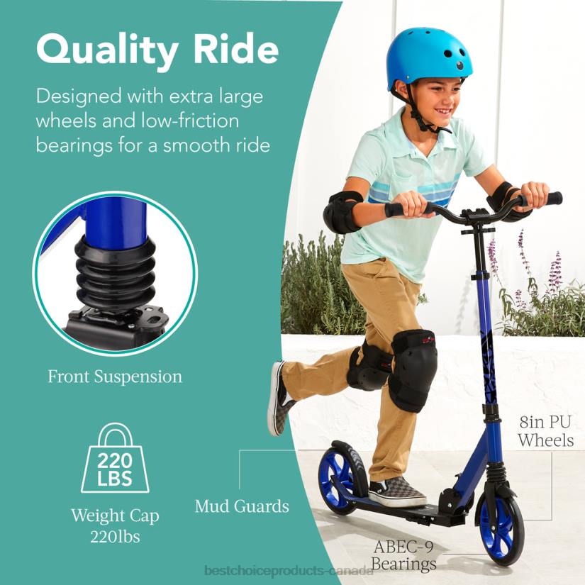 4LT2477 Blue Best Choice Products Kids Height Adjustable Kick Scooter w/ Carrying Strap, Non-Slip Deck