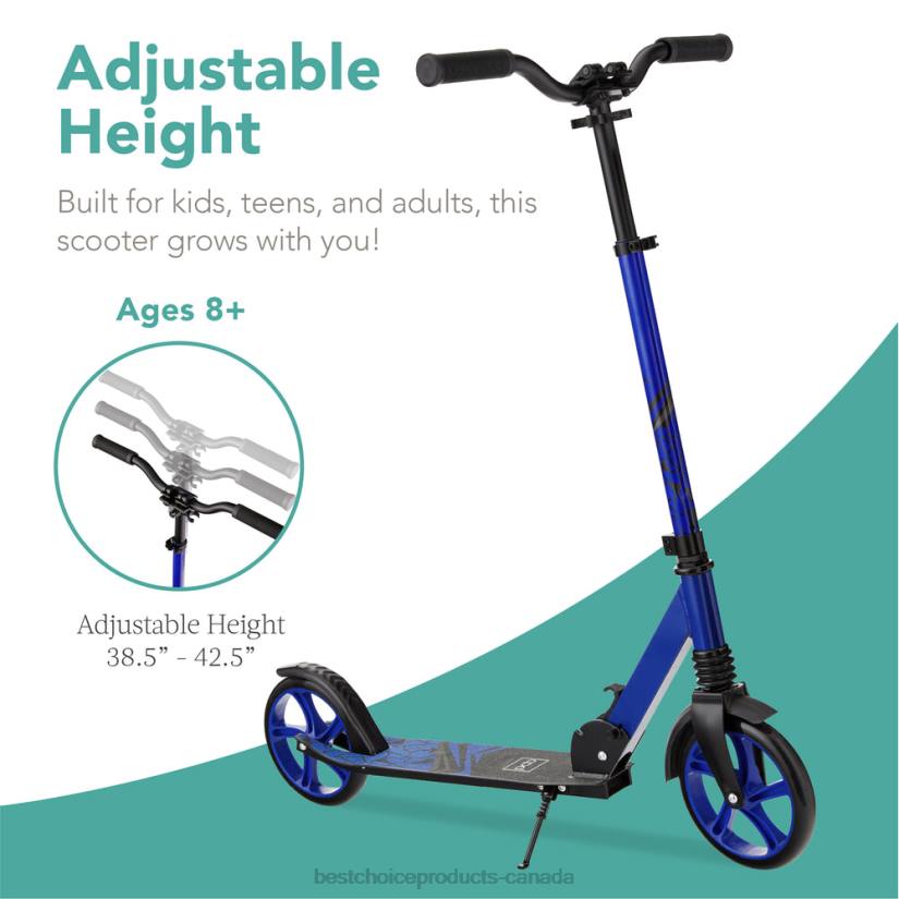 4LT2477 Blue Best Choice Products Kids Height Adjustable Kick Scooter w/ Carrying Strap, Non-Slip Deck