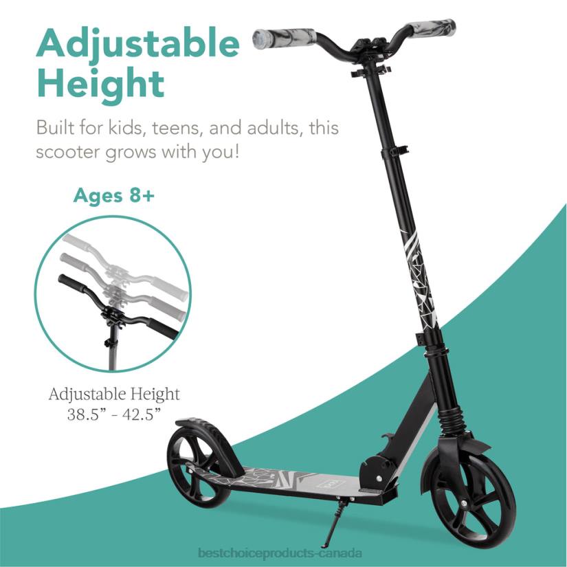 4LT2478 Black Best Choice Products Kids Height Adjustable Kick Scooter w/ Carrying Strap, Non-Slip Deck