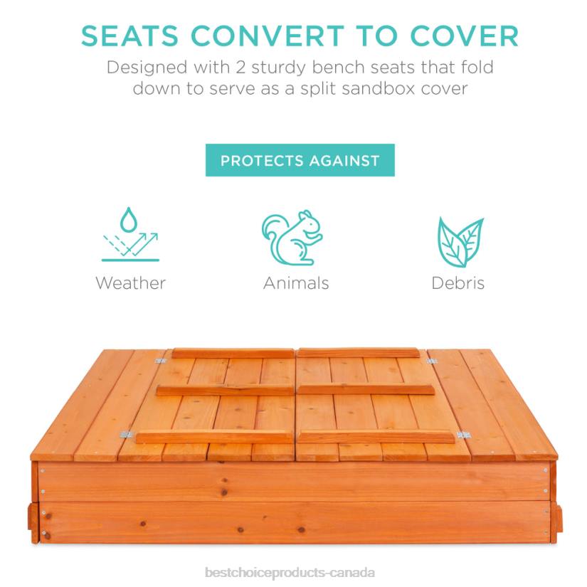 4LT2516 Brown Best Choice Products Kids Cedar Sandbox w/ Sand Screen, 2 Benches