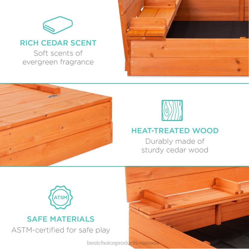 4LT2516 Brown Best Choice Products Kids Cedar Sandbox w/ Sand Screen, 2 Benches