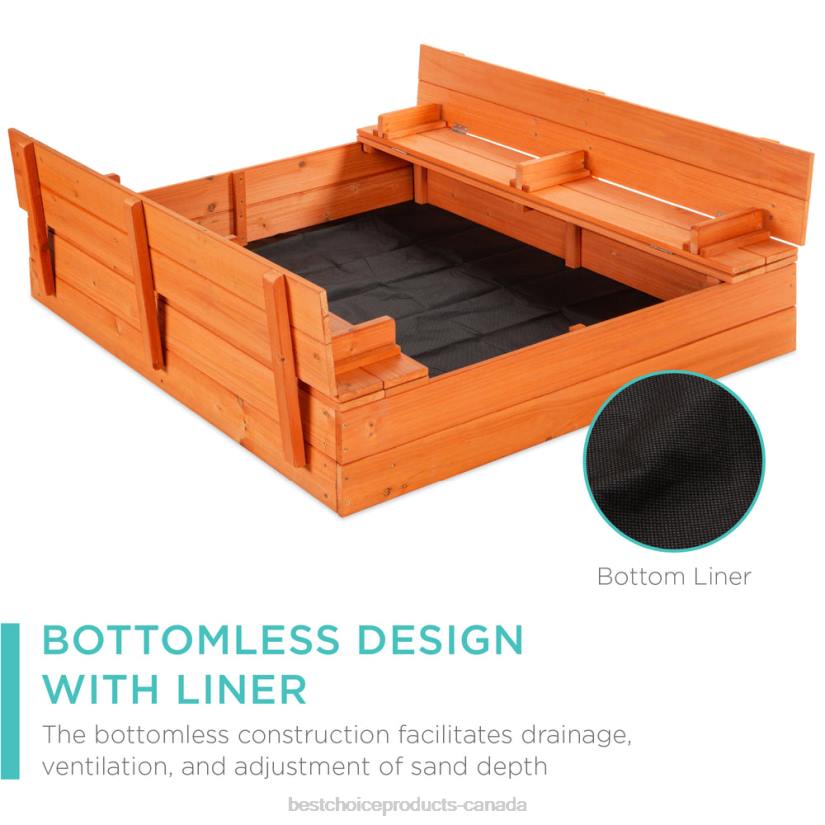 4LT2516 Brown Best Choice Products Kids Cedar Sandbox w/ Sand Screen, 2 Benches