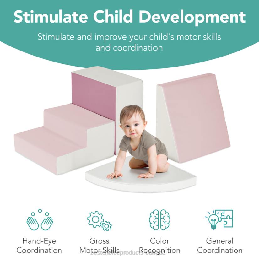 4LT2569 Pink Best Choice Products 4-Piece Kids Climb & Crawl Soft Foam Shapes Structure Playset