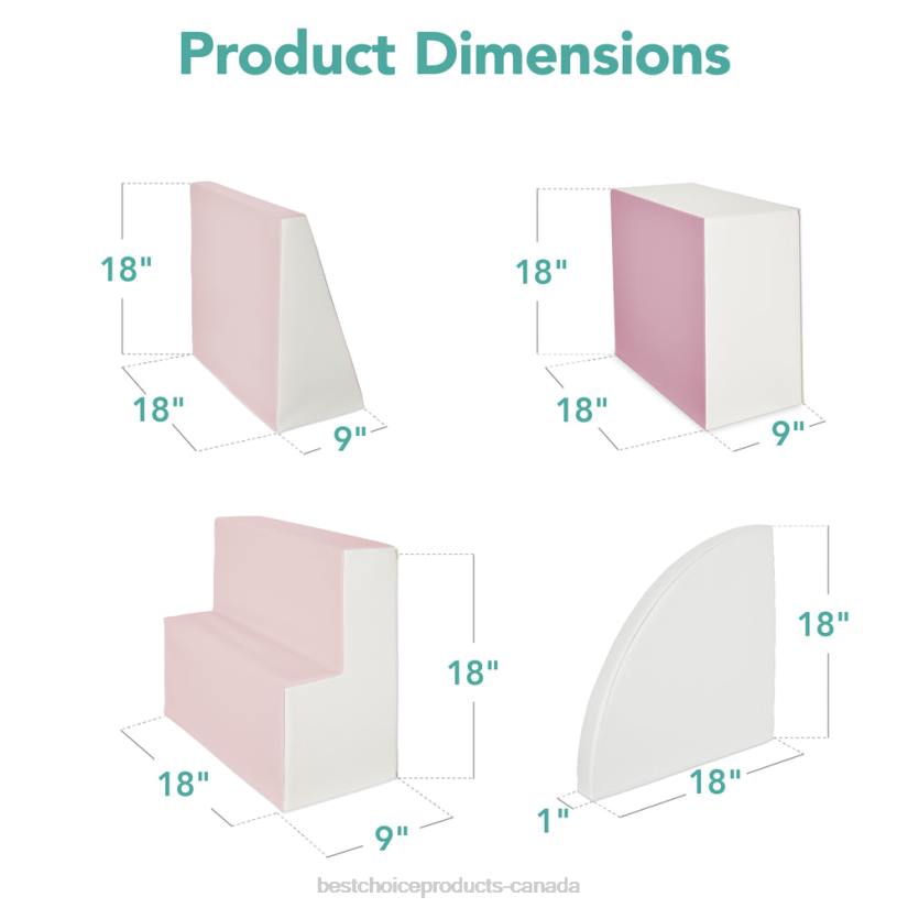 4LT2569 Pink Best Choice Products 4-Piece Kids Climb & Crawl Soft Foam Shapes Structure Playset