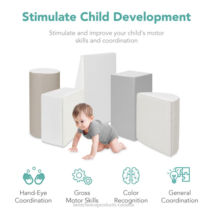 4LT2312 Neutral Best Choice Products 5-Piece Kids Climb & Crawl Soft Foam Shapes Structure Playset