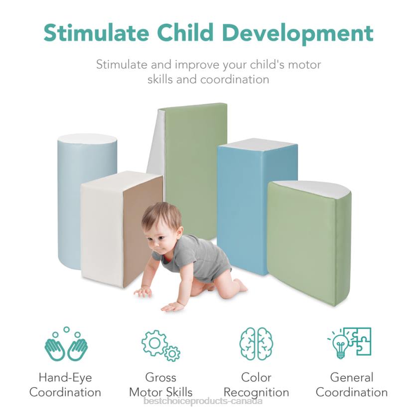 4LT2313 Earth Tone Best Choice Products 5-Piece Kids Climb & Crawl Soft Foam Shapes Structure Playset