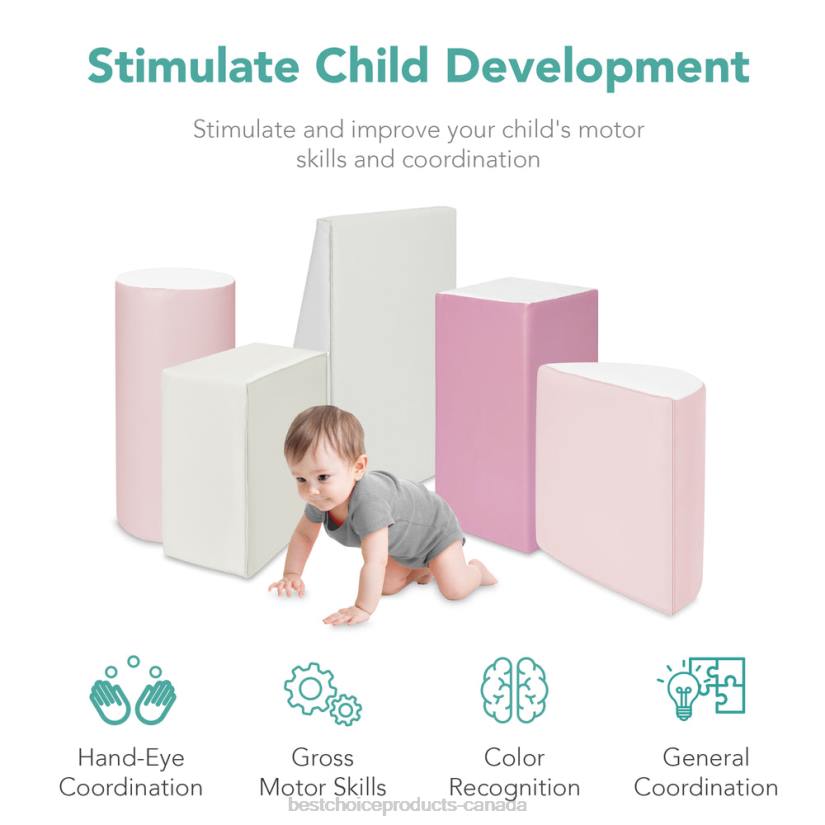 4LT2314 Pink Best Choice Products 5-Piece Kids Climb & Crawl Soft Foam Shapes Structure Playset