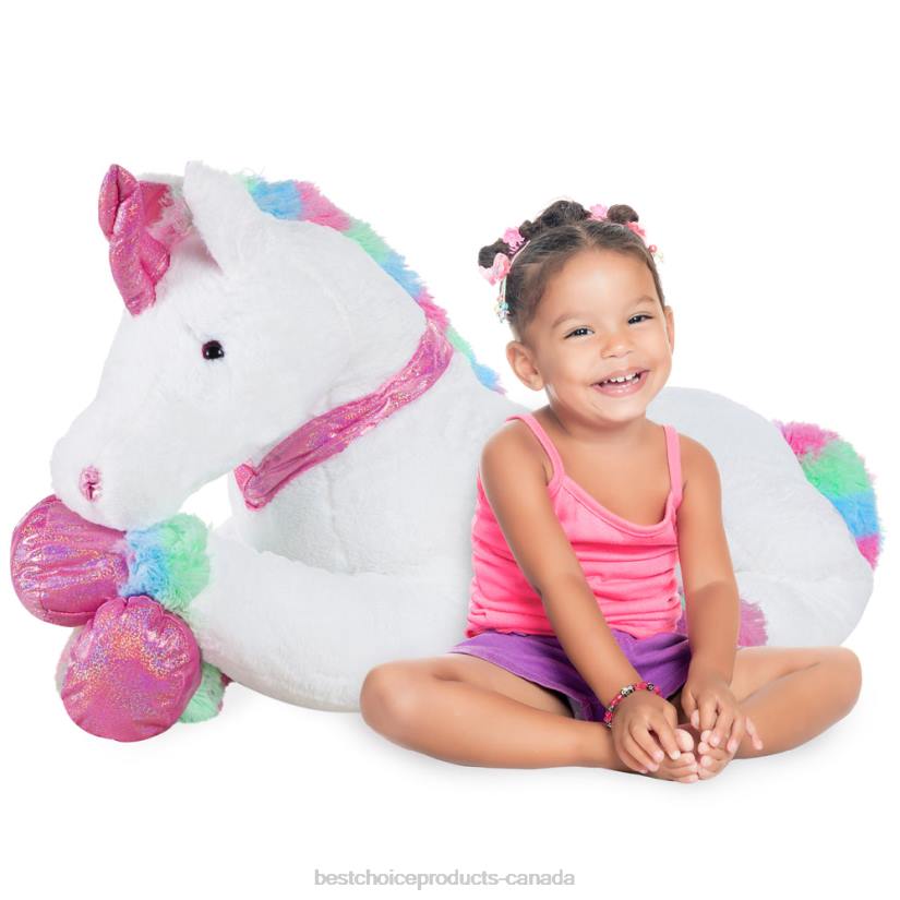 4LT2289 White Best Choice Products Kids Extra Large Life-Size Plush Rainbow Unicorn Stuffed Animal w/ Soft Fur