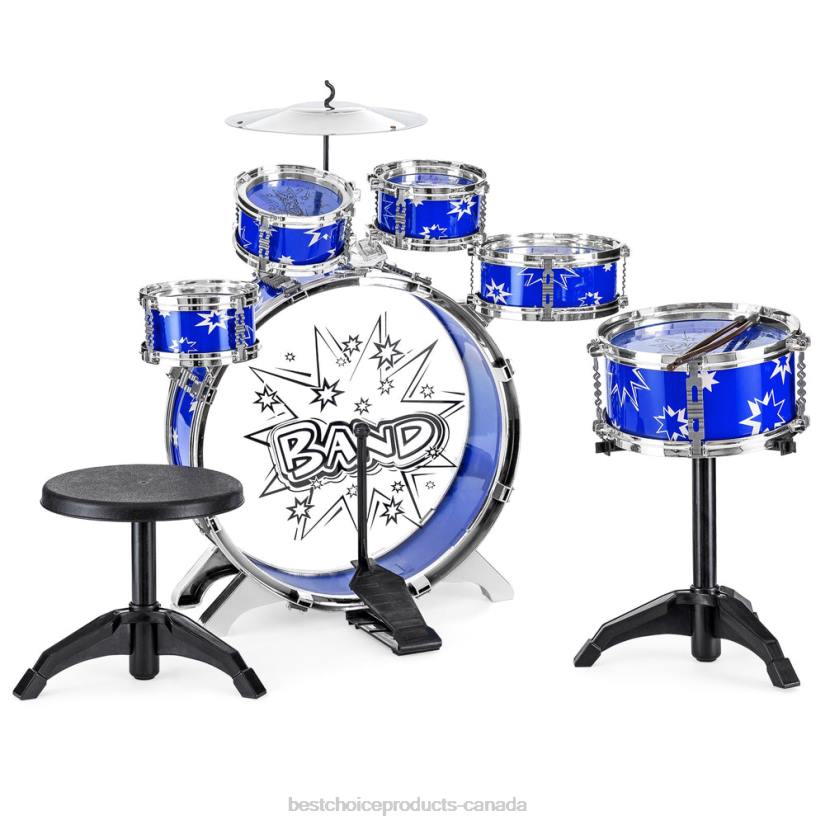4LT21018 Blue Best Choice Products 11-Piece Kids Beginner Drum Percussion Musical Instrument Toy Set