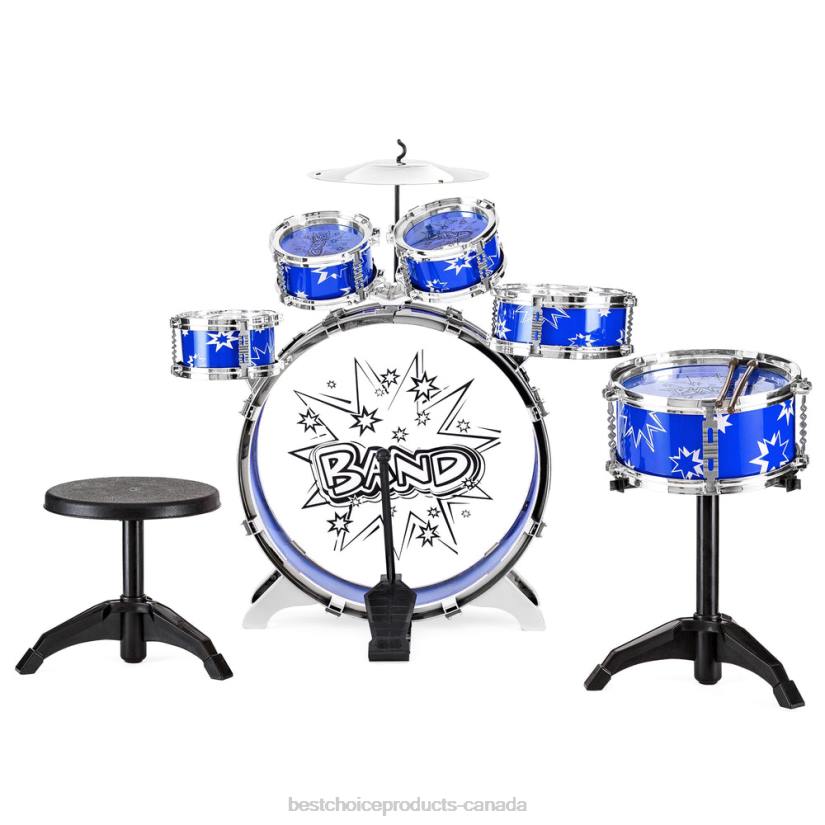 4LT21018 Blue Best Choice Products 11-Piece Kids Beginner Drum Percussion Musical Instrument Toy Set