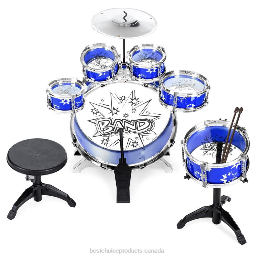 4LT21018 Blue Best Choice Products 11-Piece Kids Beginner Drum Percussion Musical Instrument Toy Set