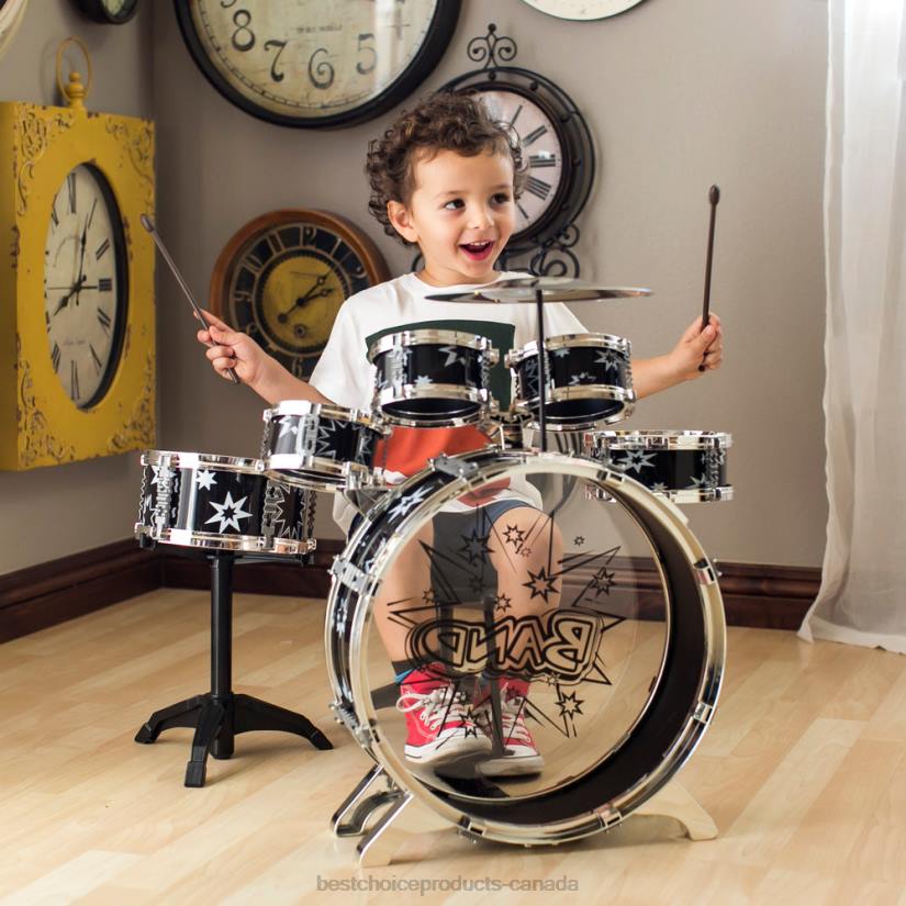 4LT21019 Black Best Choice Products 11-Piece Kids Beginner Drum Percussion Musical Instrument Toy Set