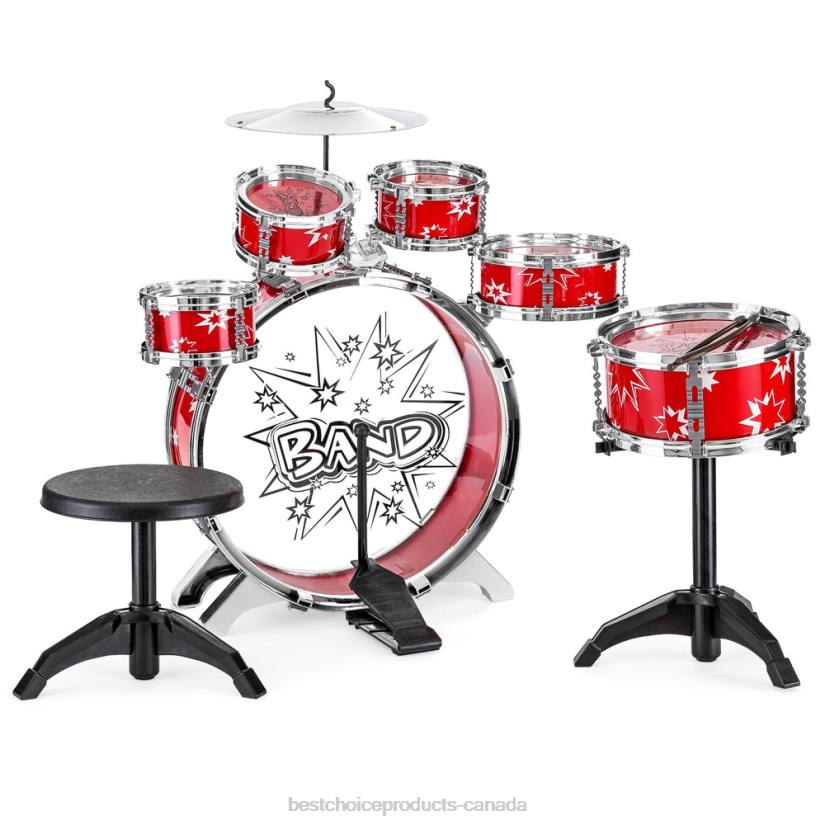 4LT21020 Red Best Choice Products 11-Piece Kids Beginner Drum Percussion Musical Instrument Toy Set