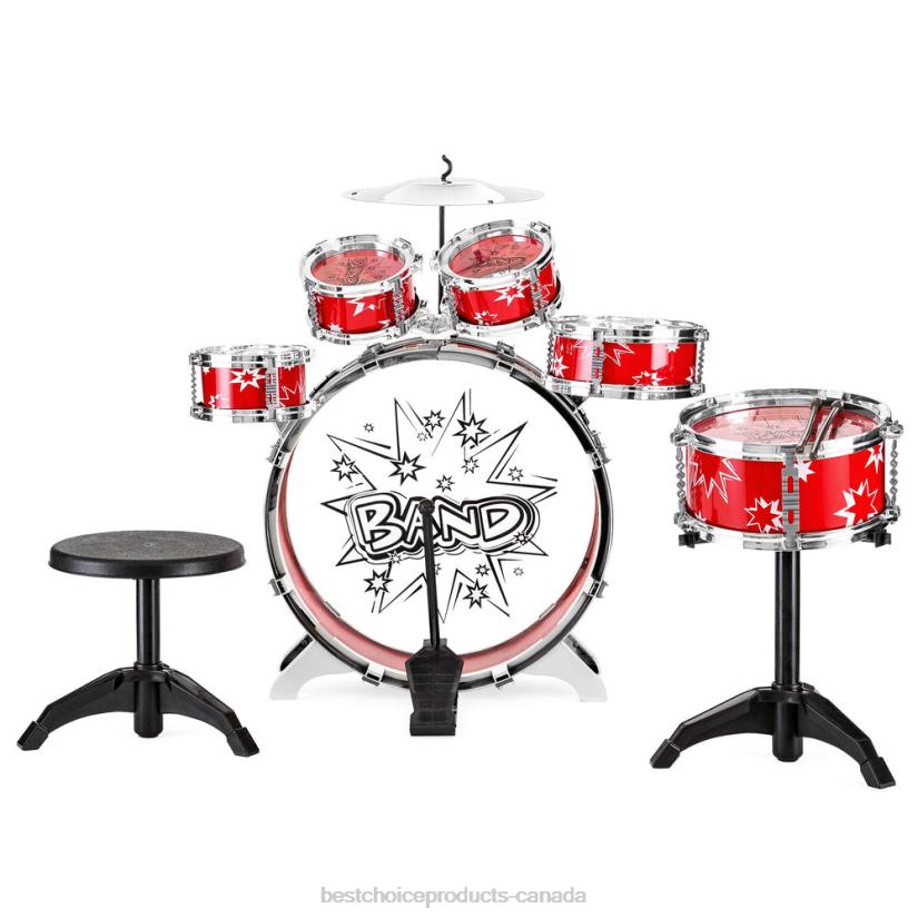 4LT21020 Red Best Choice Products 11-Piece Kids Beginner Drum Percussion Musical Instrument Toy Set