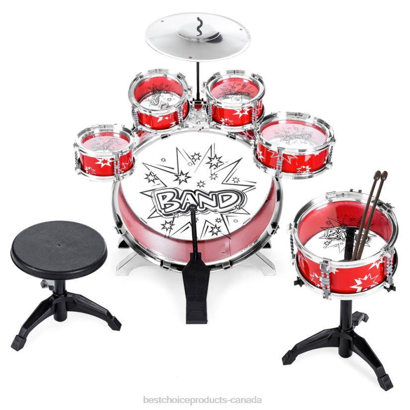4LT21020 Red Best Choice Products 11-Piece Kids Beginner Drum Percussion Musical Instrument Toy Set