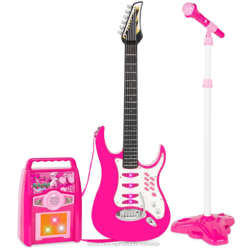 4LT2280 Pink Best Choice Products Kids Electric Guitar Toy Play Set w/ 6 Songs, Microphone, Amp