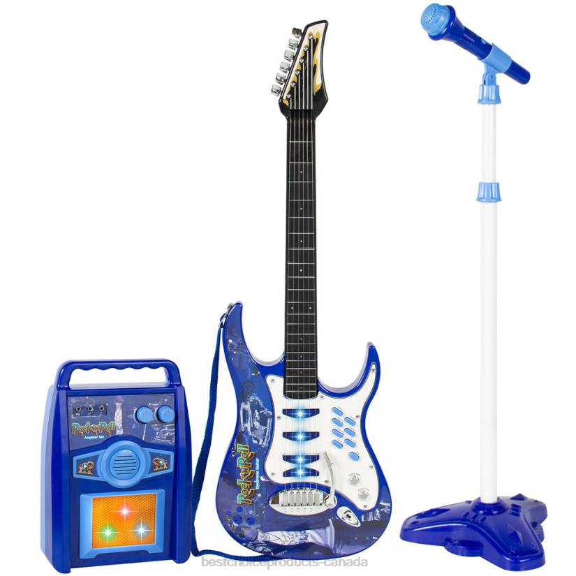 4LT2281 Blue Best Choice Products Kids Electric Guitar Toy Play Set w/ 6 Songs, Microphone, Amp