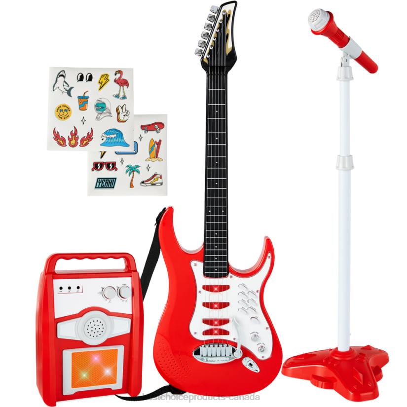 4LT2283 Red Best Choice Products Kids Electric Guitar Toy Play Set w/ 6 Songs, Microphone, Amp