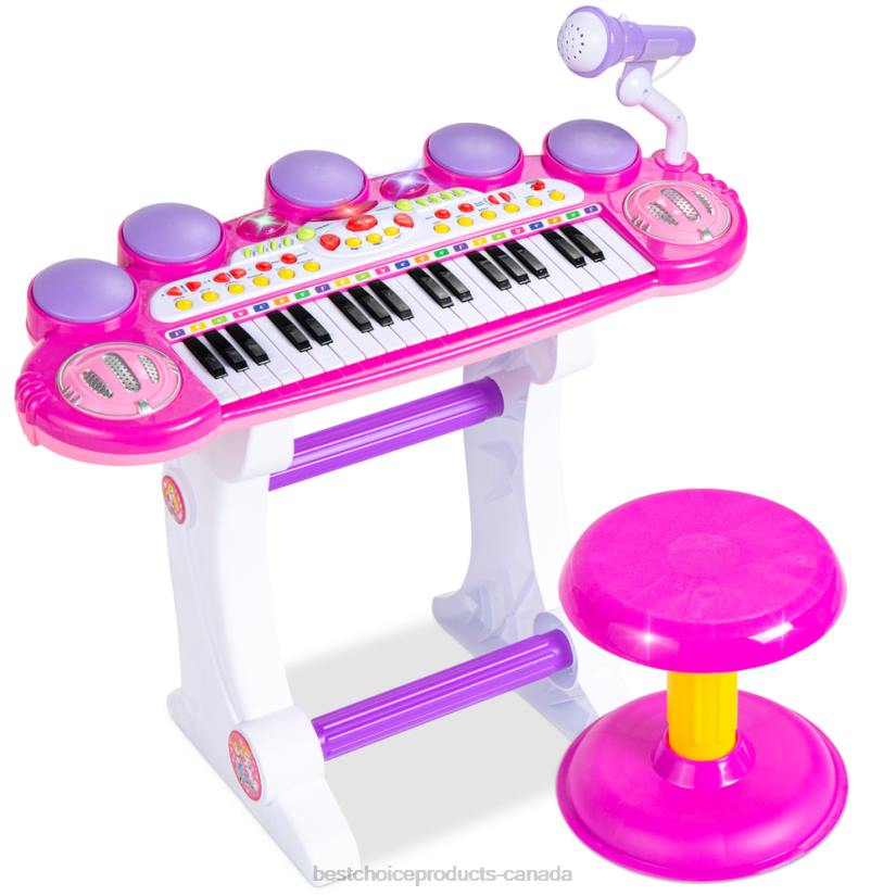 4LT2510 Pink Best Choice Products 37-Key Kids Electric Keyboard w/ Microphone, Stool