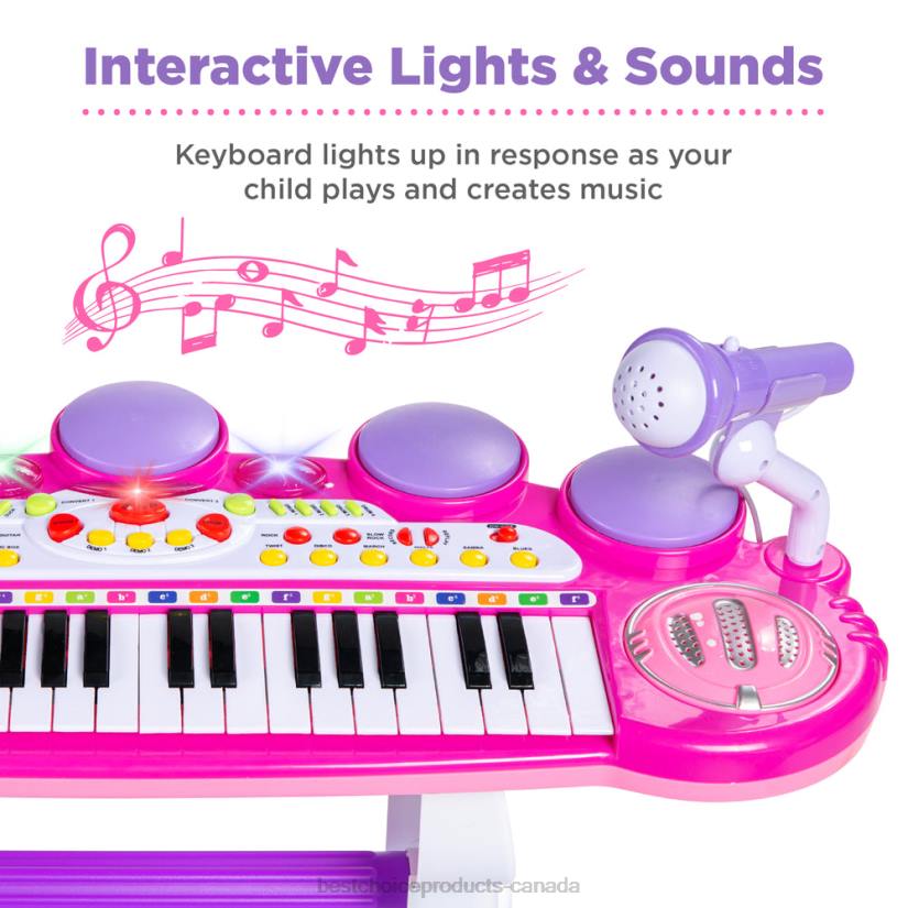 4LT2510 Pink Best Choice Products 37-Key Kids Electric Keyboard w/ Microphone, Stool