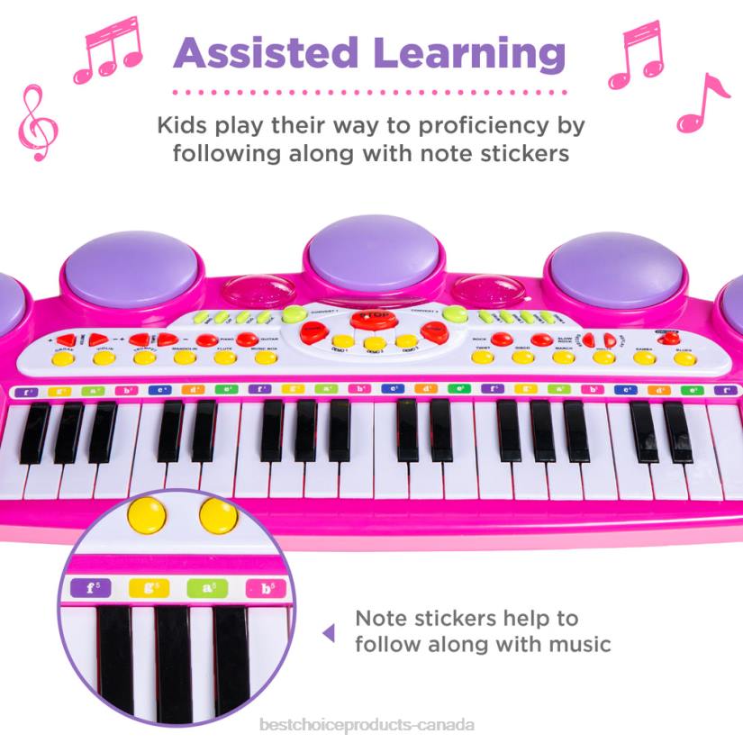 4LT2510 Pink Best Choice Products 37-Key Kids Electric Keyboard w/ Microphone, Stool