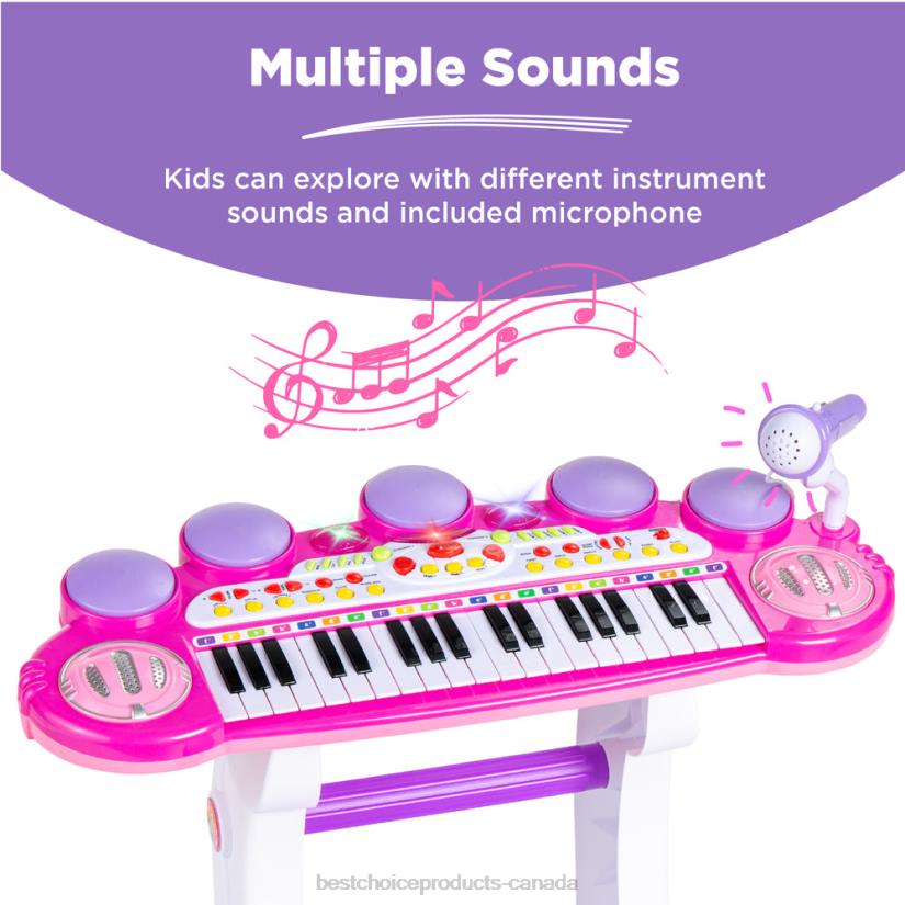 4LT2510 Pink Best Choice Products 37-Key Kids Electric Keyboard w/ Microphone, Stool