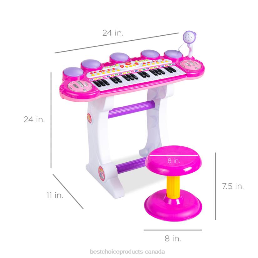 4LT2510 Pink Best Choice Products 37-Key Kids Electric Keyboard w/ Microphone, Stool