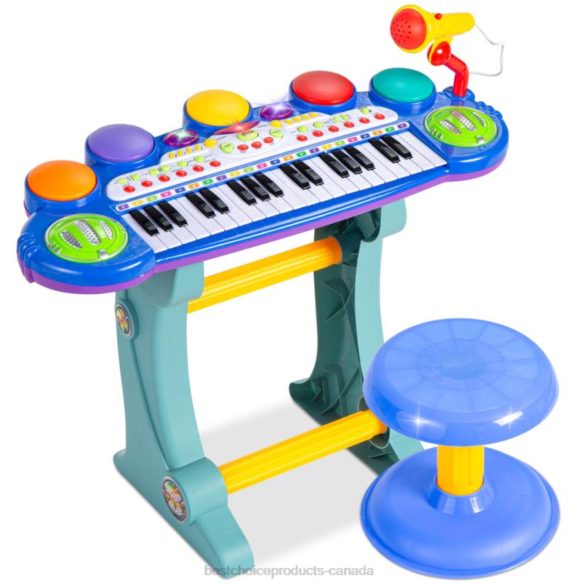 4LT2511 Blue Best Choice Products 37-Key Kids Electric Keyboard w/ Microphone, Stool