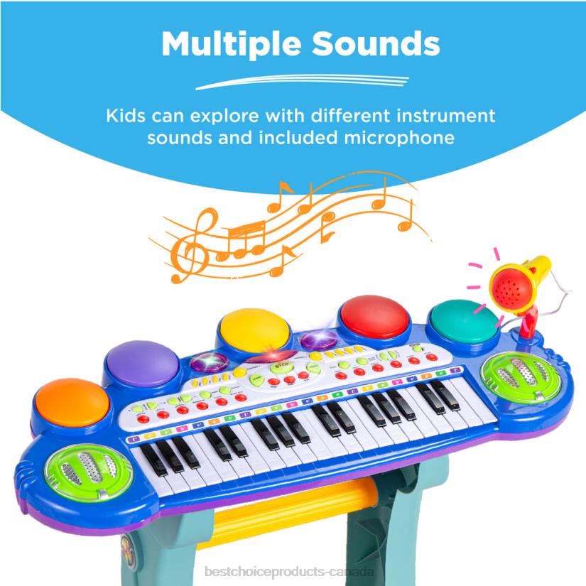 4LT2511 Blue Best Choice Products 37-Key Kids Electric Keyboard w/ Microphone, Stool